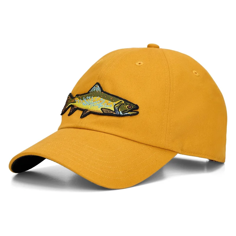 Czapka Simms Single Haul Cap Amaretto Rainbow Trout – przód z naszywką pstrąga