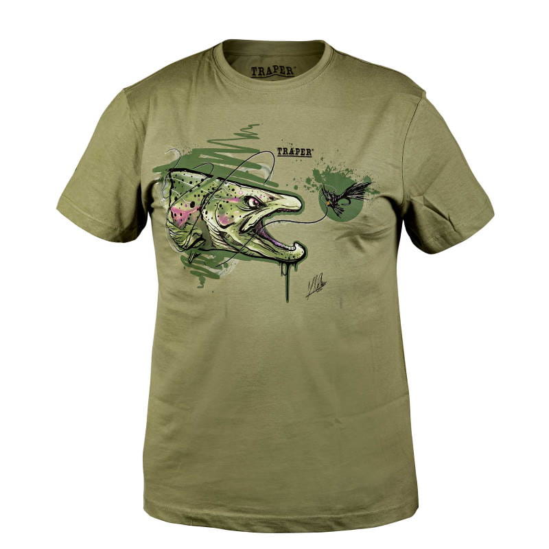 Traper Fly T-shirt Art Trout Light Khaki L-27499