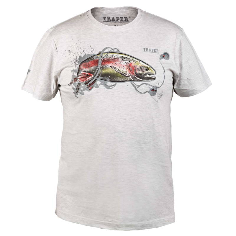 Traper Fly T-shirt Art Rainbow Trout Light Grey L-27463