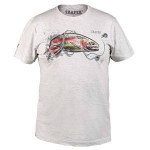 Traper Fly T-shirt Art Rainbow Trout Light Grey L