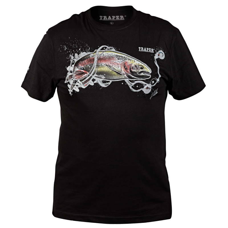 Traper Fly T-shirt Art Rainbow Trout Black XL-27452