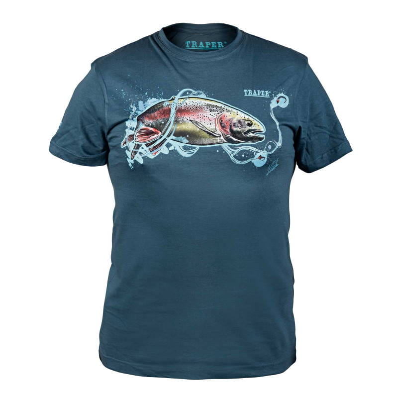 Traper Fly T-shirt Art Rainbow Trout Denim S-27455