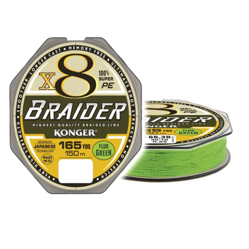 Konger Plecionka Braider X8 Fluo Green 150m 0.10mm-32313
