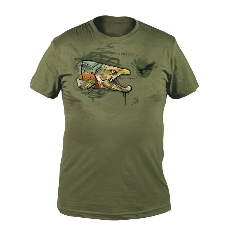 Traper Fly T-Shirt Art Trout Olive S-41613