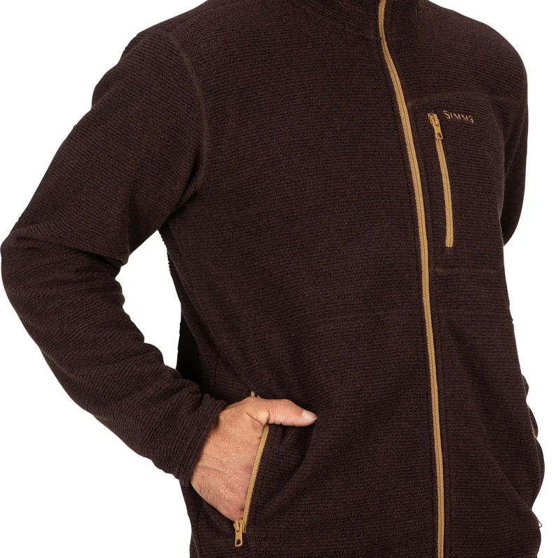 Polar rozpinany Simms Rivershed Full Zip Mahogany – kieszenie na dłonie