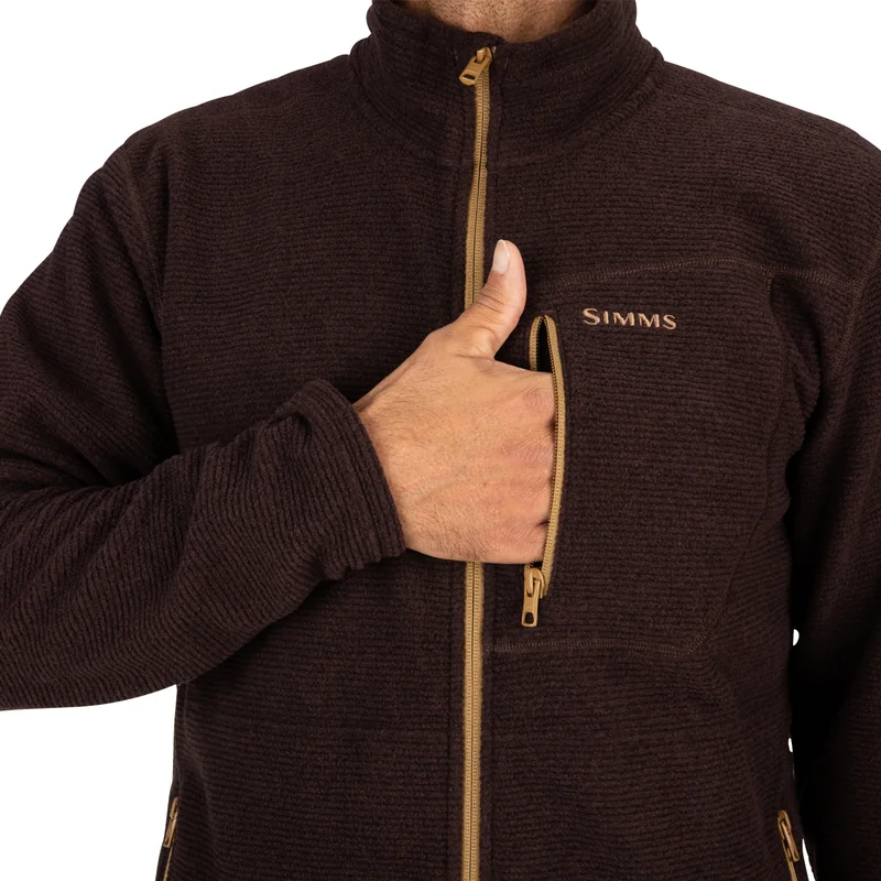 Polar rozpinany Simms Rivershed Full Zip Mahogany – kieszeń na piersi