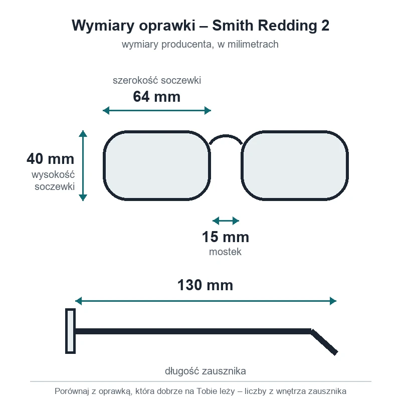 Okulary polaryzacyjne Smith Redding 2 ChromaPop Glass (soczewki szklane) – wymiary oprawki