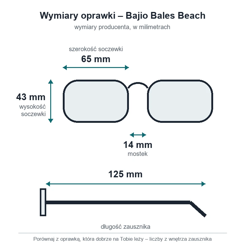 Okulary polaryzacyjne Bajio Bales Beach (soczewki z tworzywa) – wymiary oprawki