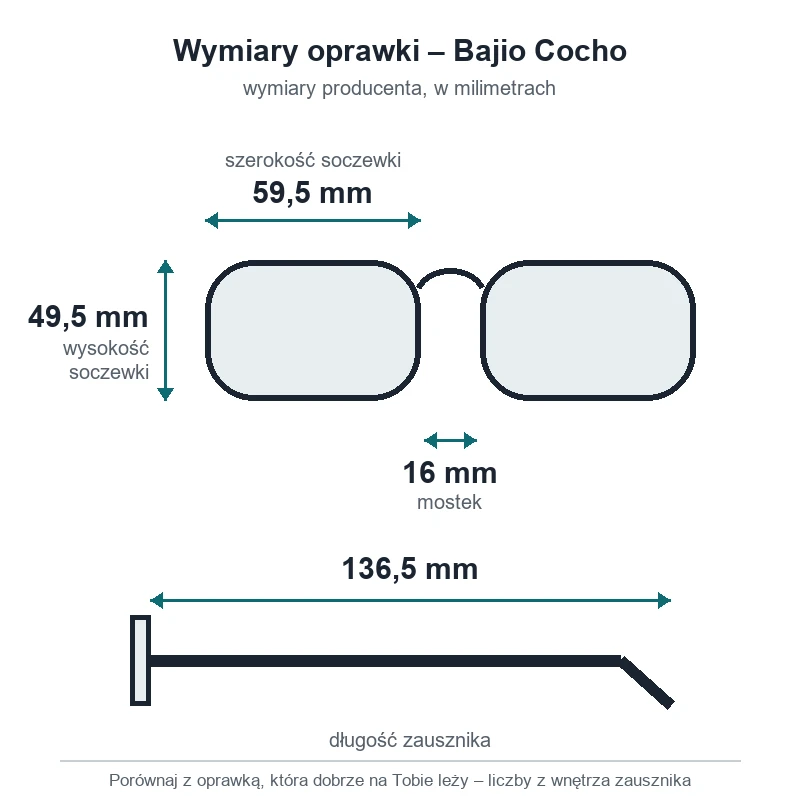 Okulary polaryzacyjne Bajio Cocho (soczewki szklane) – wymiary oprawki