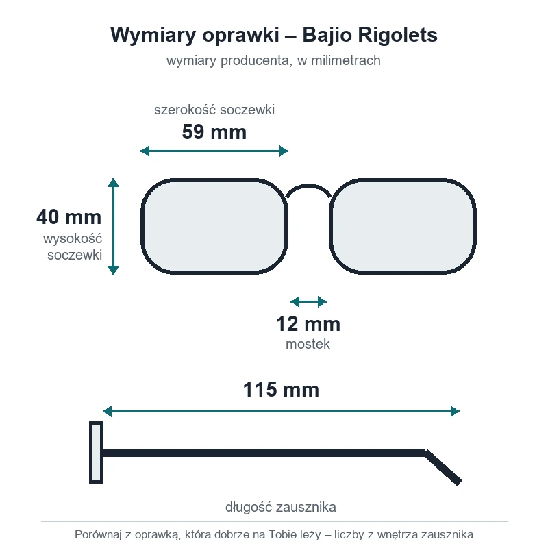 Okulary polaryzacyjne Bajio Rigolets (soczewki z tworzywa) – wymiary oprawki