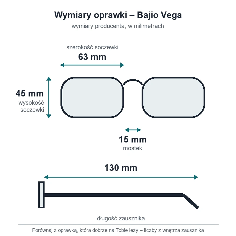 Okulary polaryzacyjne Bajio Vega (soczewki z tworzywa) – wymiary oprawki